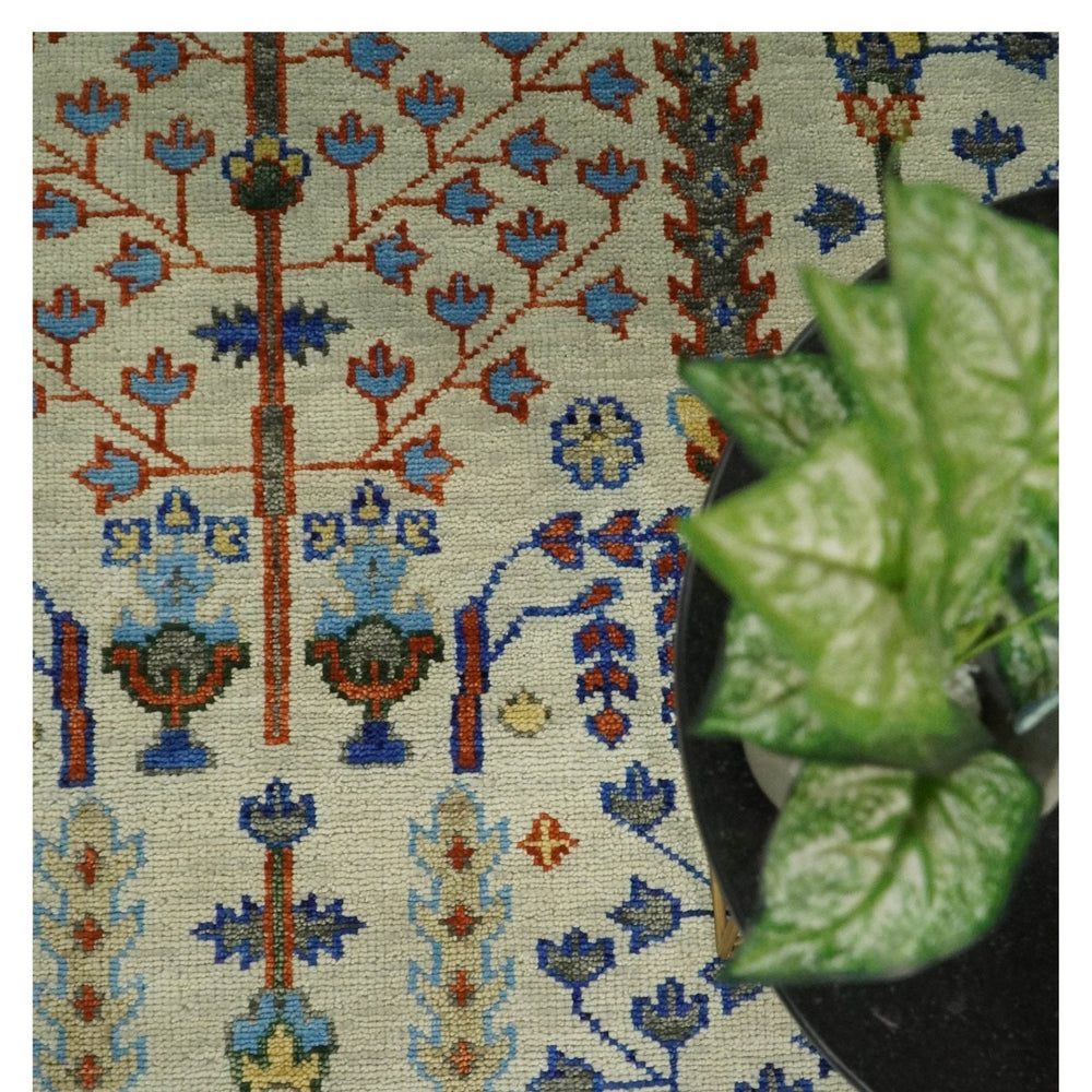 Hand Knotted Ivory and Charcoal Traditional Vintage Style Custom Made Wool Area Rug