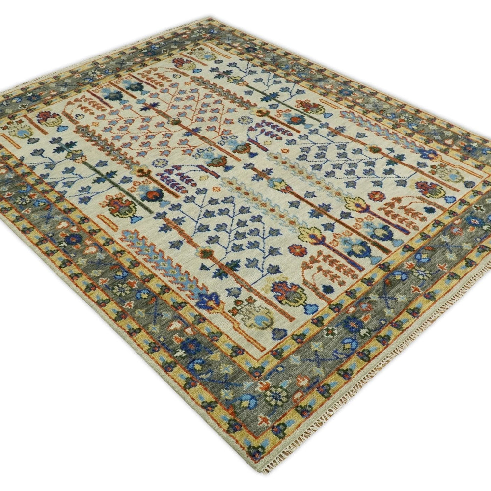 Hand Knotted Ivory and Charcoal Traditional Vintage Style Custom Made Wool Area Rug