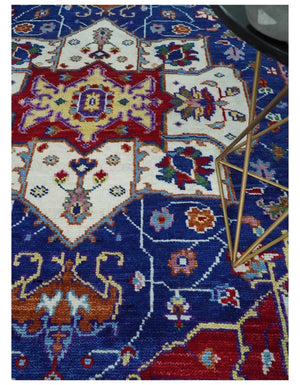 Blue and Rust Hand Knotted Traditional Heriz Multi Size wool Area Rug