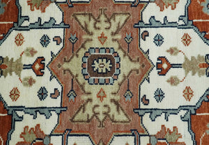 Hand Knotted Blue and Rust Traditional Heriz Multi Size Wool Area Rug