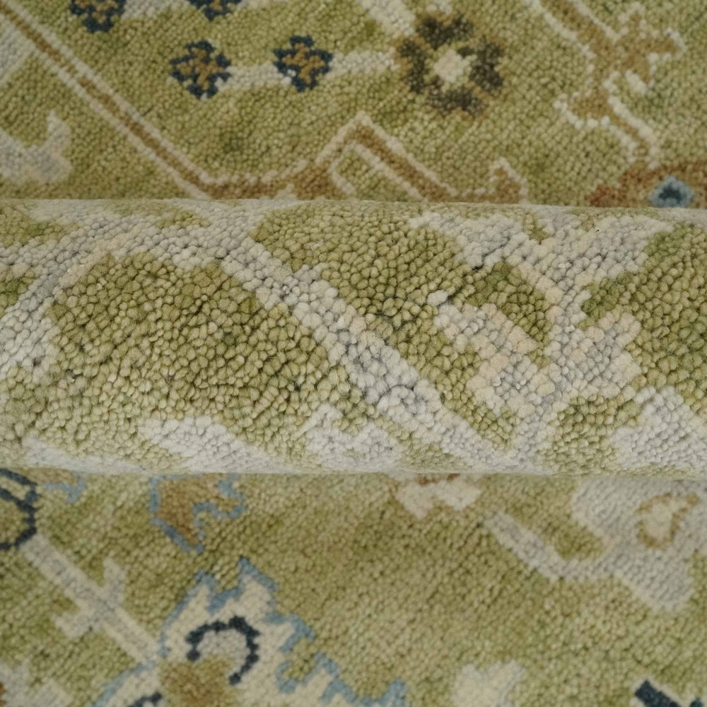 Hand Knotted Custom Made Olive, Silver and Beige Traditional Wool Rug