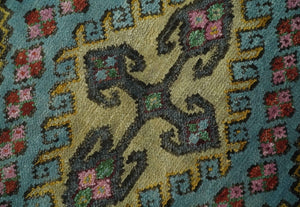 Hand Knotted Rust, Blue and Olive Traditional Antique Wool Rug