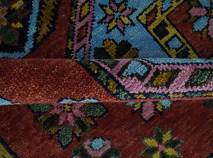 Hand Knotted Maroon and Blue Traditional Antique look Multi Size Wool Area Rug