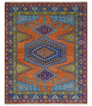 Hand Knotted Rust And Blue Traditional Multi Size Antique Wool Area Rug