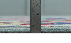 Vibrant colorful Gray And Ivory Hand Knotted Traditional Oushak wool Area Rug