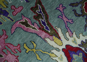 Vibrant colorful Gray And Ivory Hand Knotted Traditional Oushak wool Area Rug