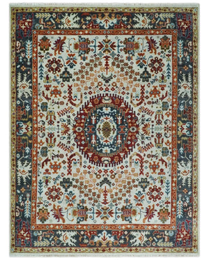 Hand Knotted traditional Oriental Ivory, Rust and Gray wool Area Rug