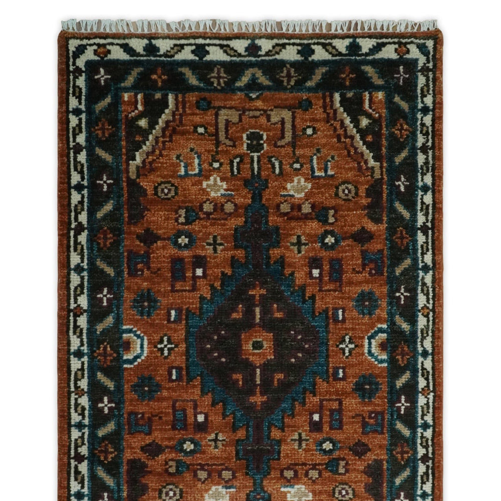 Custom Made Runner Rust And Brown Oriental Hand Knotted Wool Rug