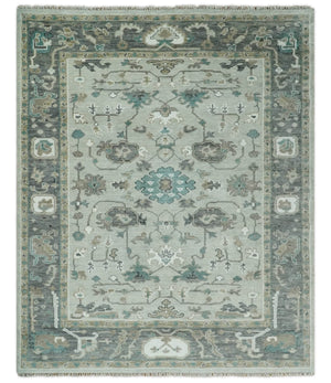 Gray and Ivory Traditional Oriental Oushak Hand Knotted wool Area Rug