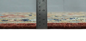 Rust And Blue Traditional Medallion Hand Knotted Wool Area Rug