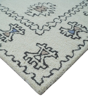 Ivory and Peach Persian Style Tribal Hand Tufted Wool Area Rug