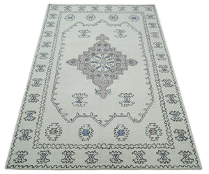 Ivory and Peach Persian Style Tribal Hand Tufted Wool Area Rug