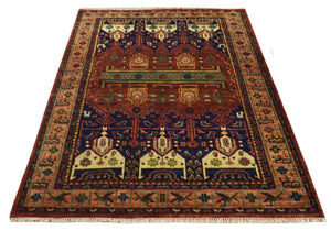 Wool Traditional Antique Style Wool Red and Blue Area Rug