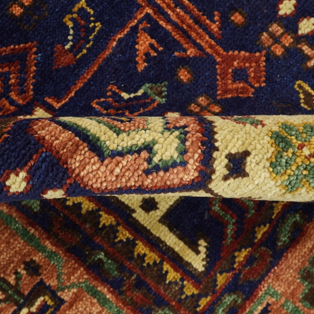Custom Made Hand Knotted Traditional Rust And Blue Runner Wool Rug