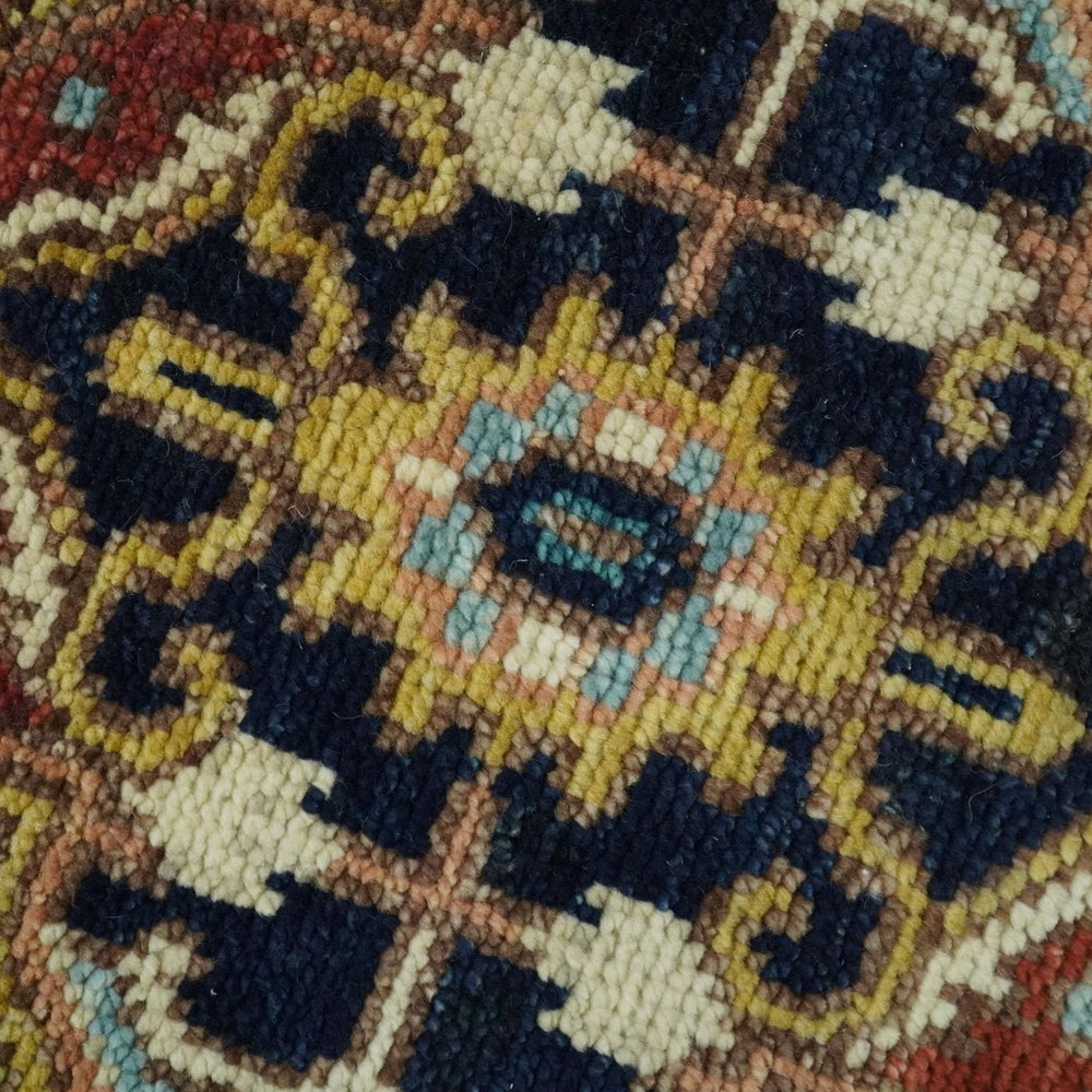 Custom Made Traditional Blue and Rust Hand Knotted Wool Area Rug