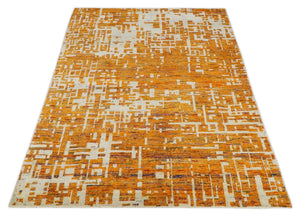 5x8 and 6x9 Gold, Rust and Ivory Modern Abstract Recycled Silk Rug