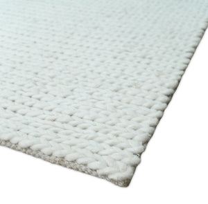 5x8 and 8x10 Braided Wool Solid White Hand Woven Soft Plush Area Rug
