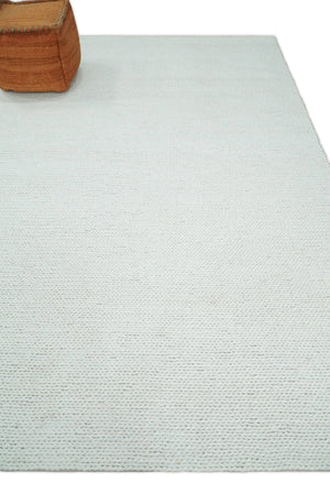 5x8 and 8x10 Braided Wool Solid White Hand Woven Soft Plush Area Rug