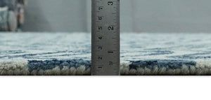 5X8 and 8x10 Contemporary Farmhouse Leaf's Hand Tufted Silver and Blue Loop Wool Rug