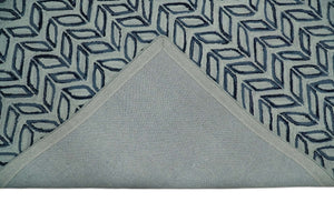 5X8 and 8x10 Contemporary Farmhouse Leaf's Hand Tufted Silver and Blue Loop Wool Rug