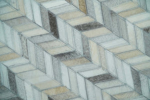 Modern Chevron Design Ivory and Silver Handmade Area Rug