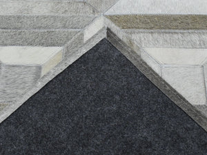 Genuine Leather Geometrical Design Handmade Silver and Gray Area Rug