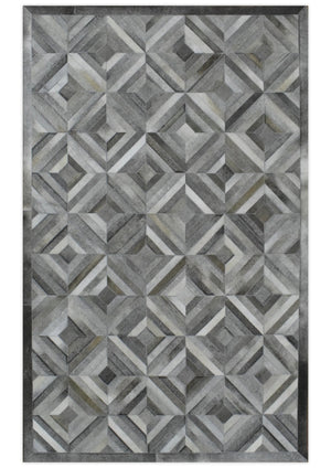 Genuine Leather Geometrical Design Handmade Silver and Gray Area Rug