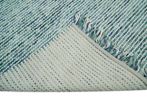 Contemporary Hand Woven Teal Wool Area Rug