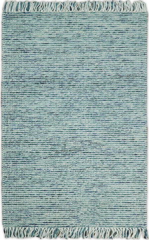 Contemporary Hand Woven Teal Wool Area Rug