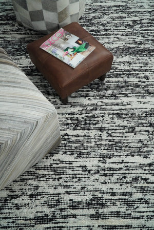 Hand Made 5x8 Black and Ivory Wool Area Rug