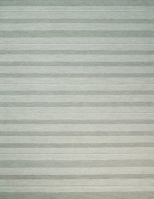 Modern Stripes Pattern Grey and Ivory Hand Tufted Wool Area Rug