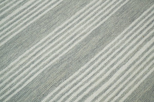 Modern Stripes Pattern Grey and Ivory Hand Tufted Wool Area Rug