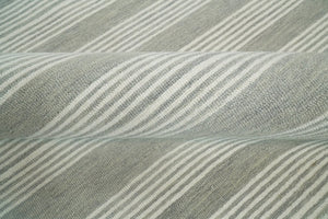 Modern Stripes Pattern Grey and Ivory Hand Tufted Wool Area Rug