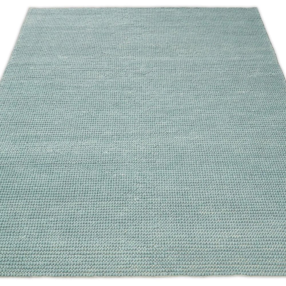 Modern Solid Blue Design Handmade Wool Area Rug