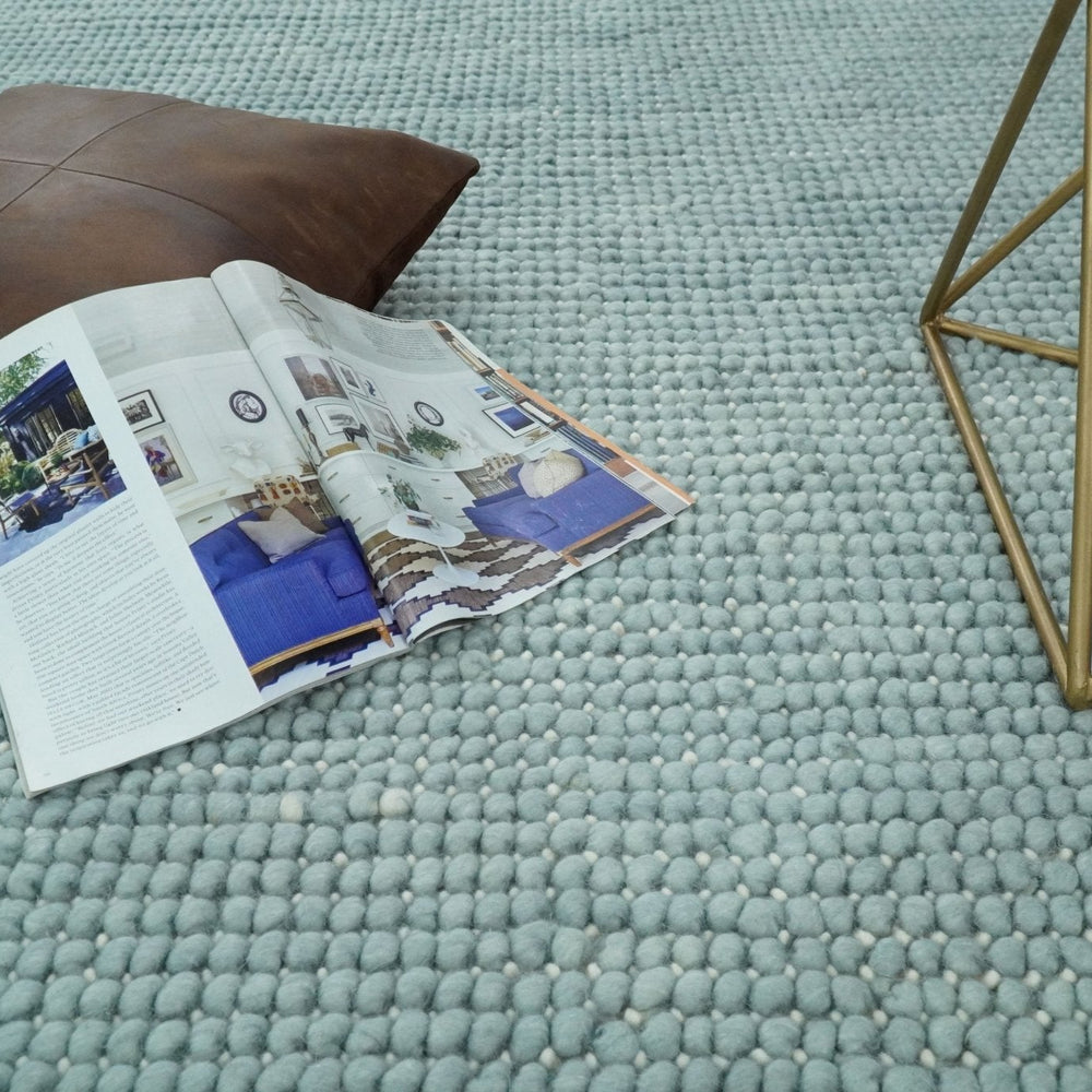 Modern Solid Blue Design Handmade Wool Area Rug