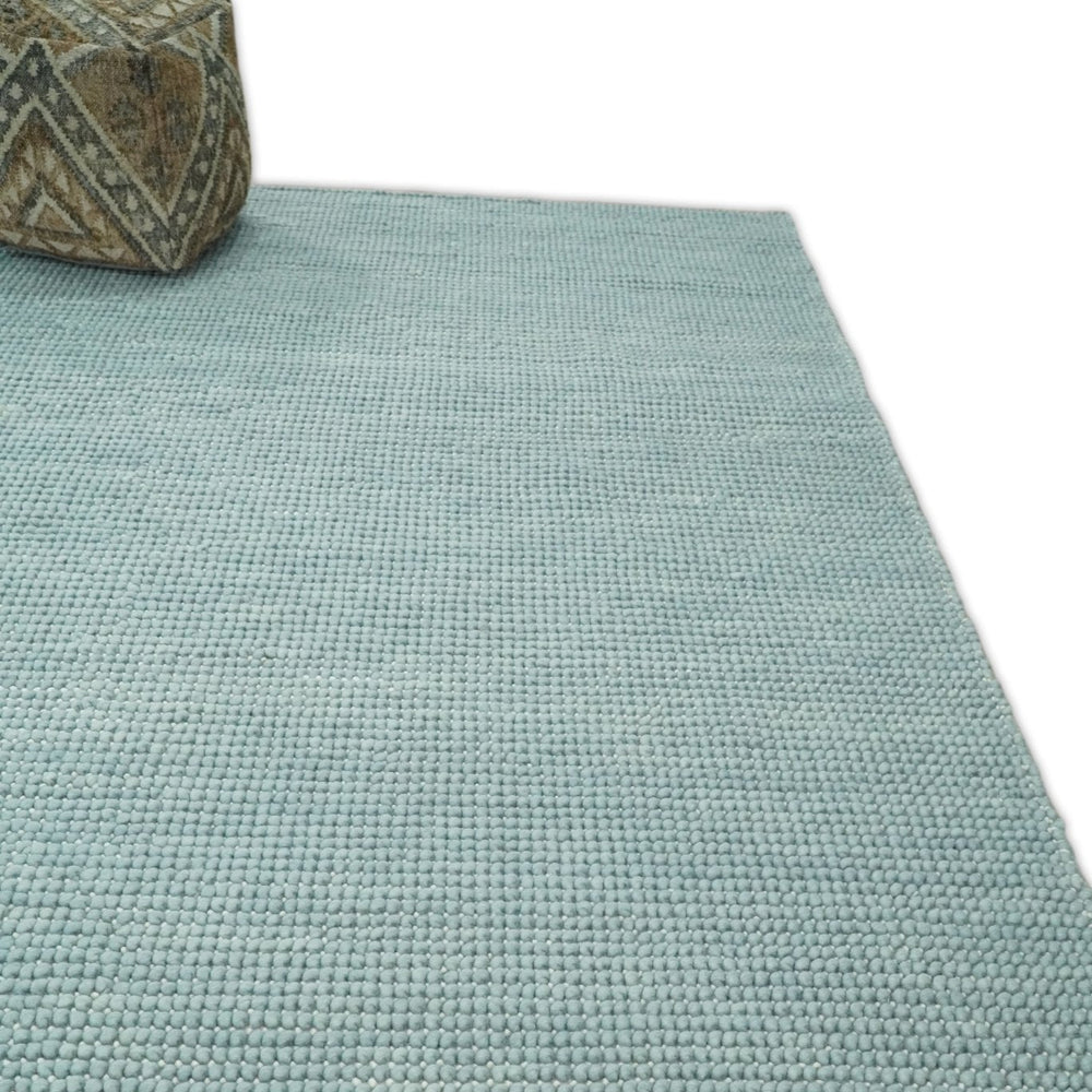 Modern Solid Blue Design Handmade Wool Area Rug