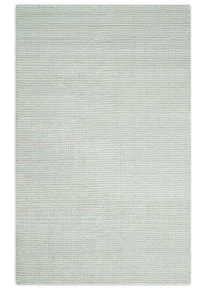 Contemporary Solid Design Ivory Handwoven Wool Area Rug