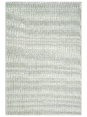 Contemporary Solid Design Ivory Handwoven Wool Area Rug