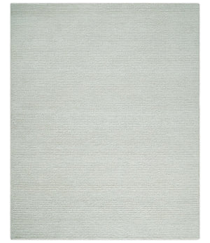 Contemporary Solid Design Ivory Handwoven Wool Area Rug