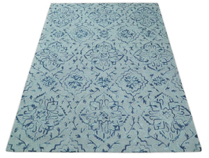 Traditional Style Blue Hand Tufted Wool Area Rug