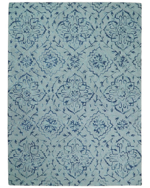 Traditional Style Blue Hand Tufted Wool Area Rug