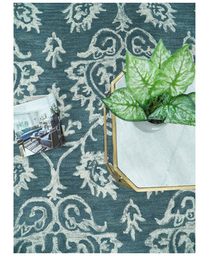 Hand Tufted Traditional Teal and Ivory Wool Area Rug