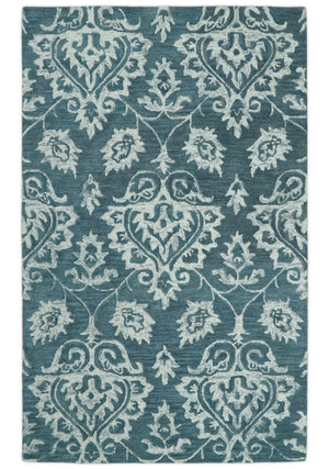 Hand Tufted Traditional Teal and Ivory Wool Area Rug