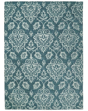 Hand Tufted Traditional Teal and Ivory Wool Area Rug