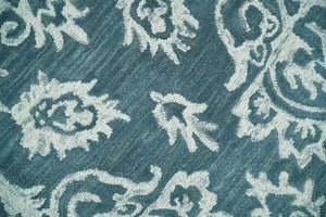 Hand Tufted Traditional Teal and Ivory Wool Area Rug