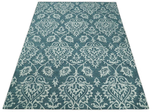 Hand Tufted Traditional Teal and Ivory Wool Area Rug
