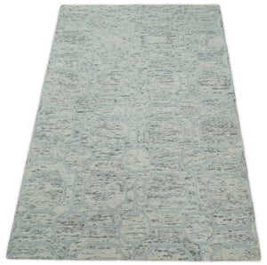 Modern Beige and Silver Hand Tufted Wool Area Rug