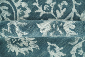 Hand Tufted Traditional Teal and Ivory Wool Area Rug