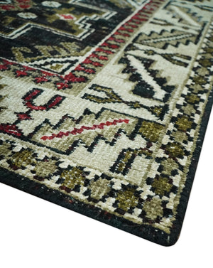 5x8 Black and Silver Traditional Heriz Hand Knotted wool area Rug