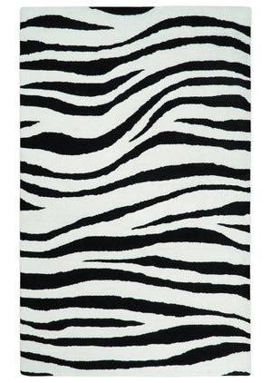 Modern Zebra Hand Tufted Black and White Wool Area Rug